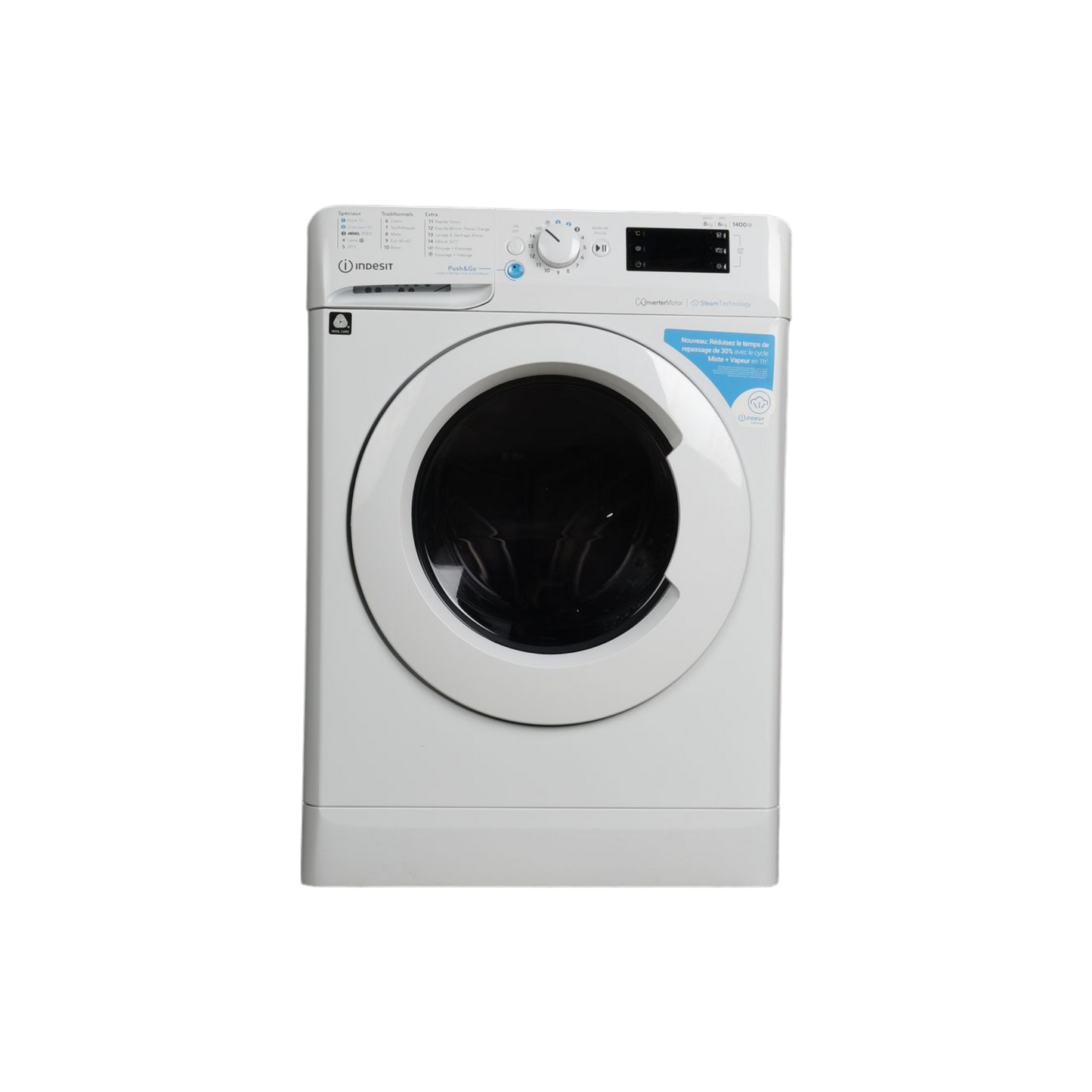 Lave-Linge Sechant 8 kg Reconditionné INDESIT BDE86435WVFR : vue de face