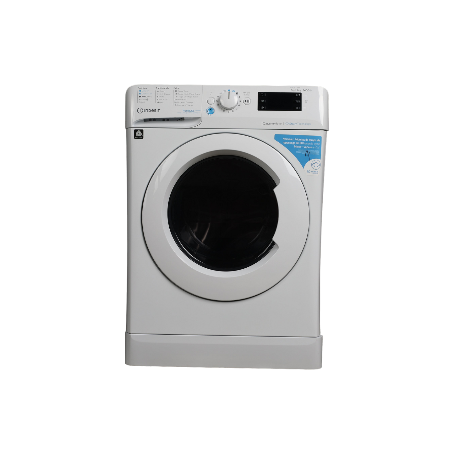 Lave-Linge Sechant 8 kg Reconditionné INDESIT BDE86435WVFR : vue de face