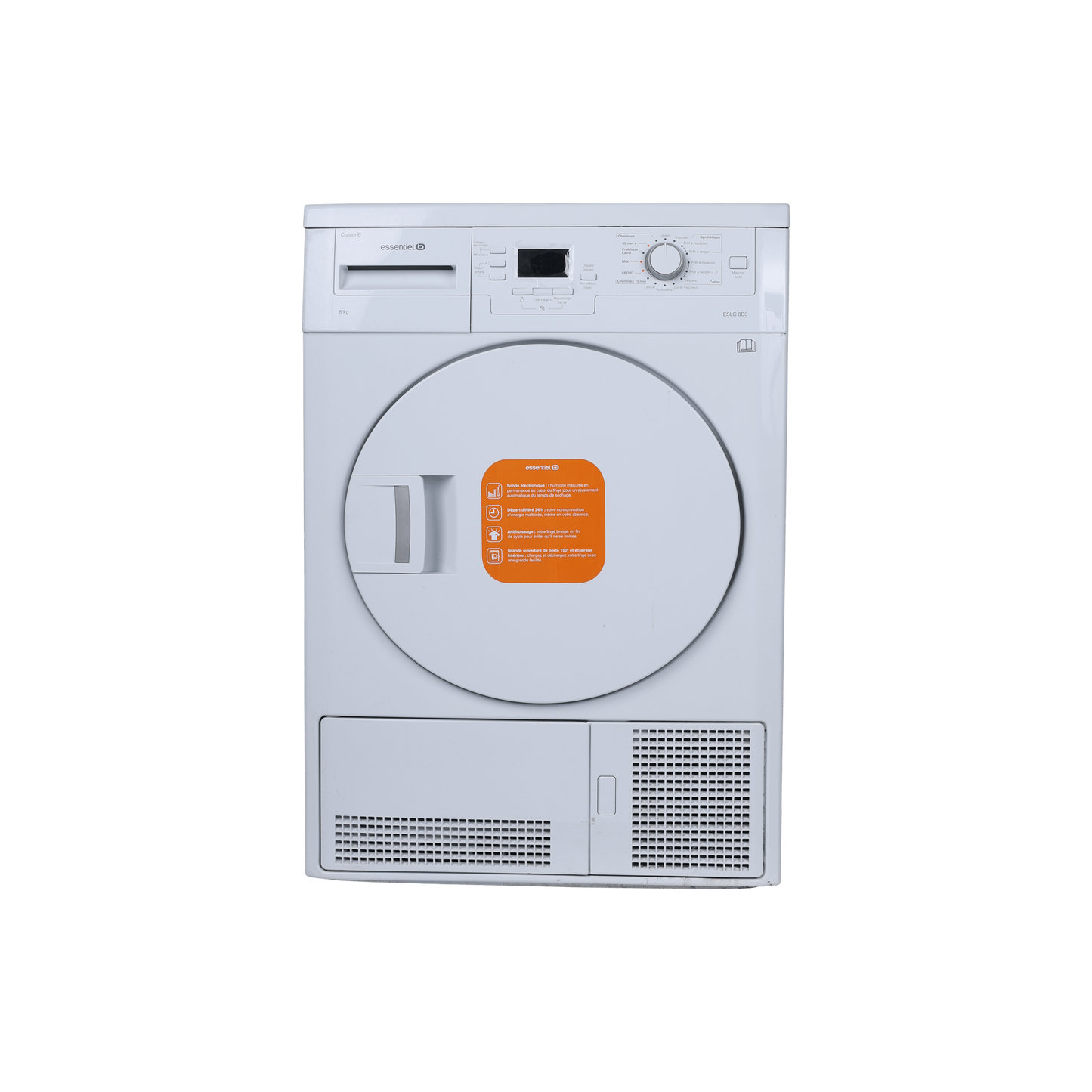 Seche-Linge Condensation 8 kg Reconditionné ESSENTIEL B ESLC 8D3 : vue de face