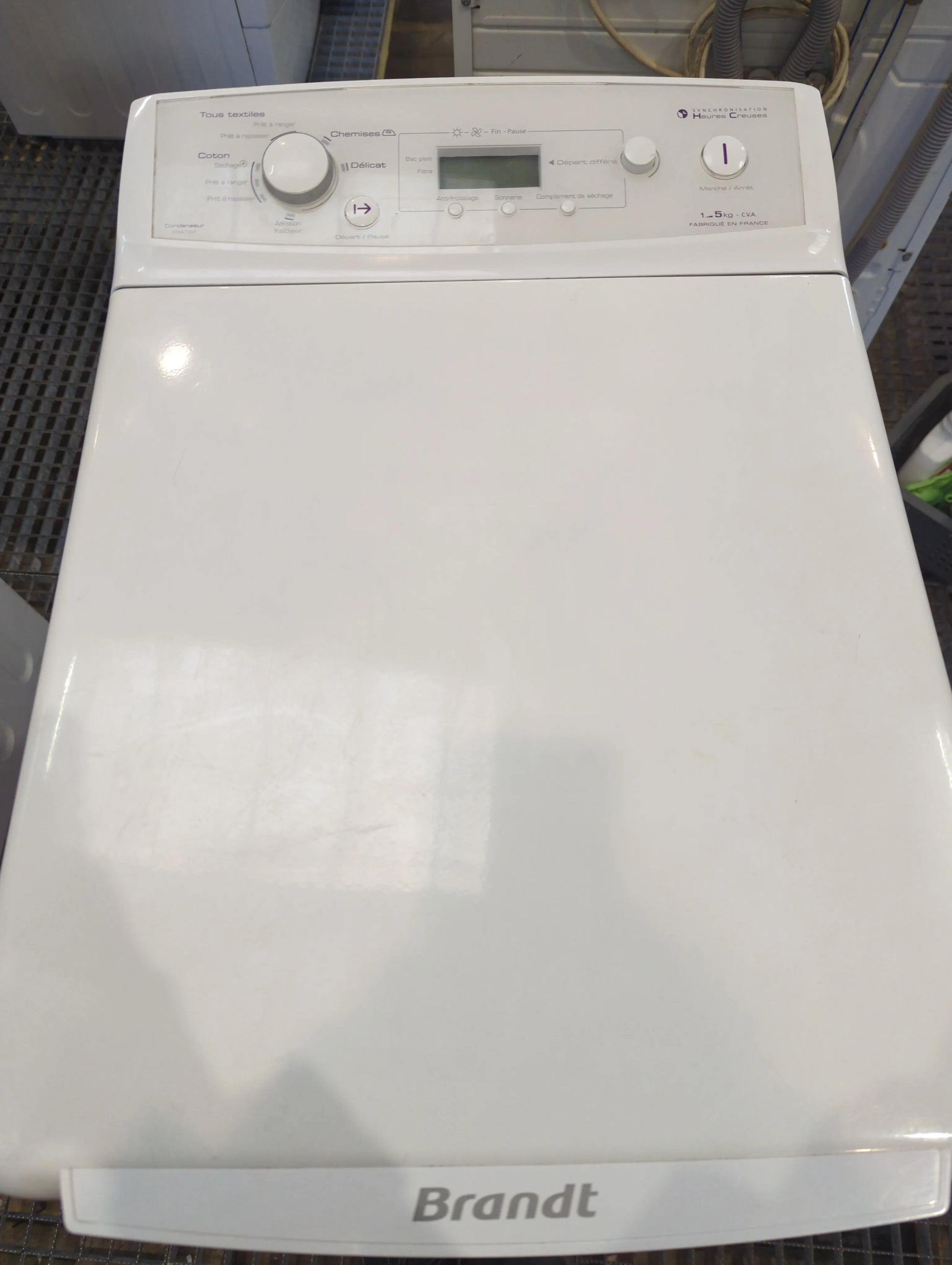Seche-Linge Condensation 5 kg Reconditionné BRANDT ETE6730F : vue du haut ouverture et commandes