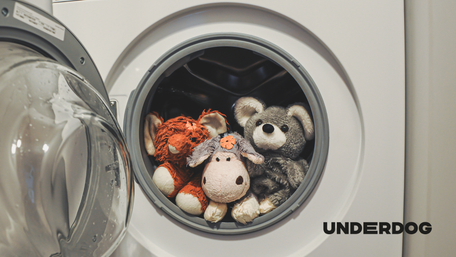 Des peluches sont dans un sèche-linge