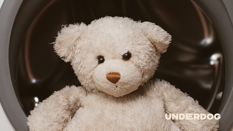Un ours en peluche dans une machine à laver