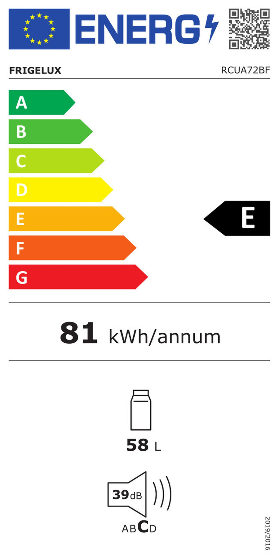 Réfrigérateur Compact 58 Litres Reconditionné FRIGELUX RCUA72BF