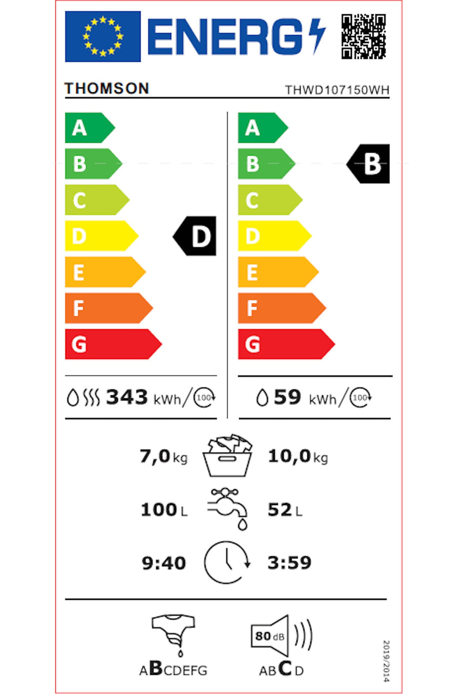 Lave-linge sechant THOMSON THWD107150WH