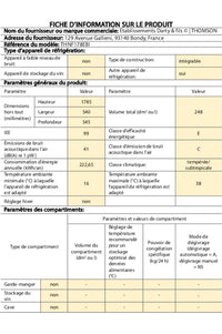 Réfrigérateur encastrable THOMSON THNF178EBI