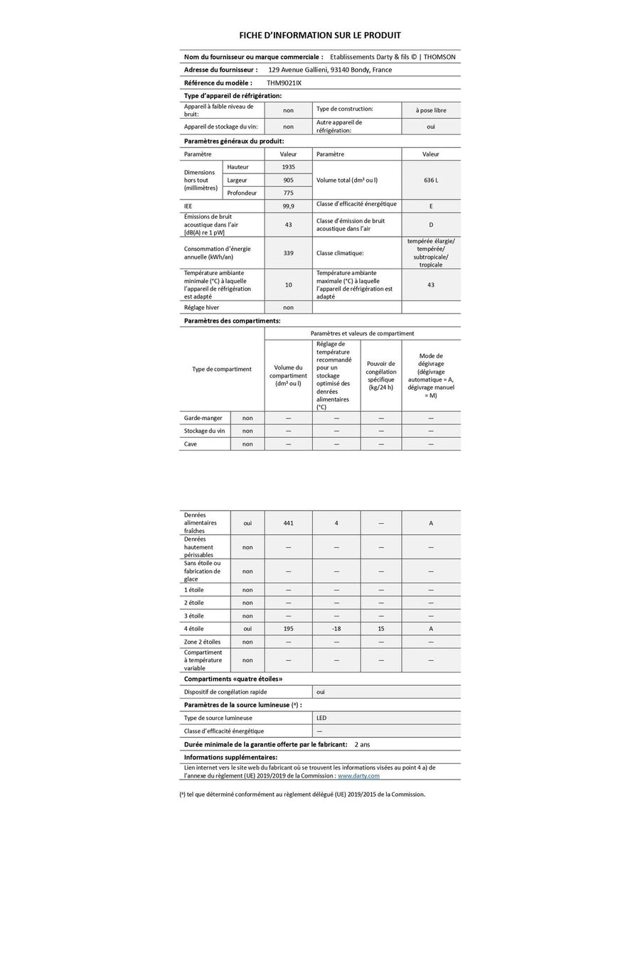Réfrigérateur multi-portes THOMSON THM9021IX