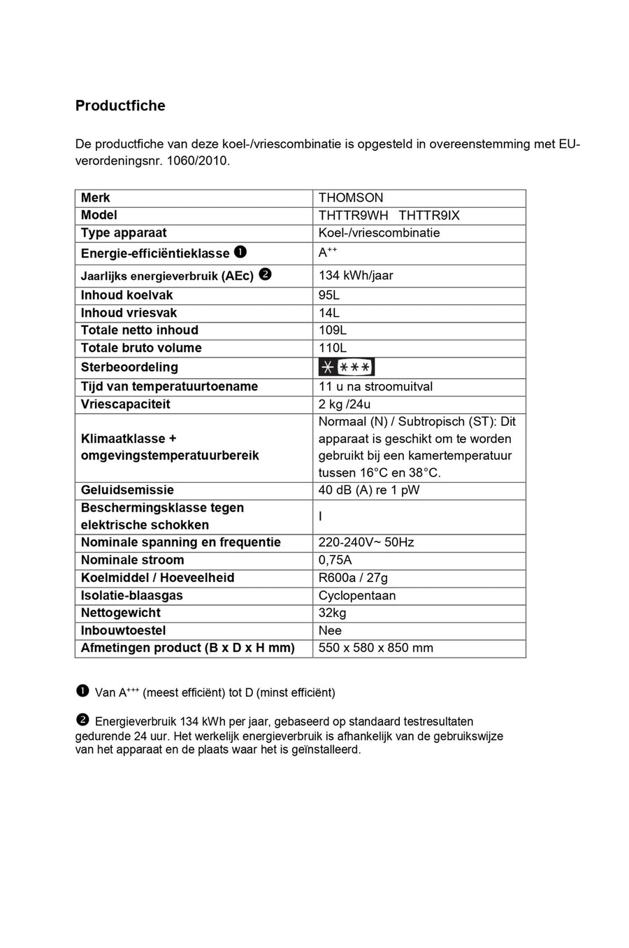 Réfrigérateur compact THOMSON THTTR9WH