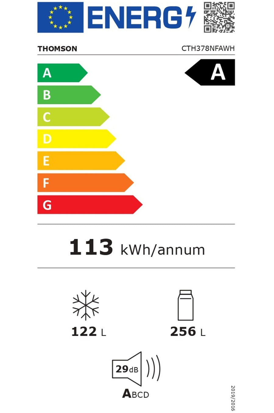 Réfrigérateur avec congélateur THOMSON CTH378NFAWH