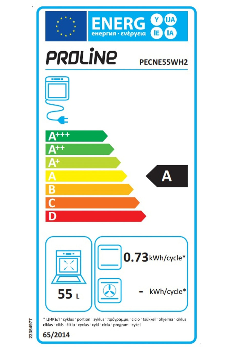 Cuisinière vitrocéramique PROLINE PECNE55WH2