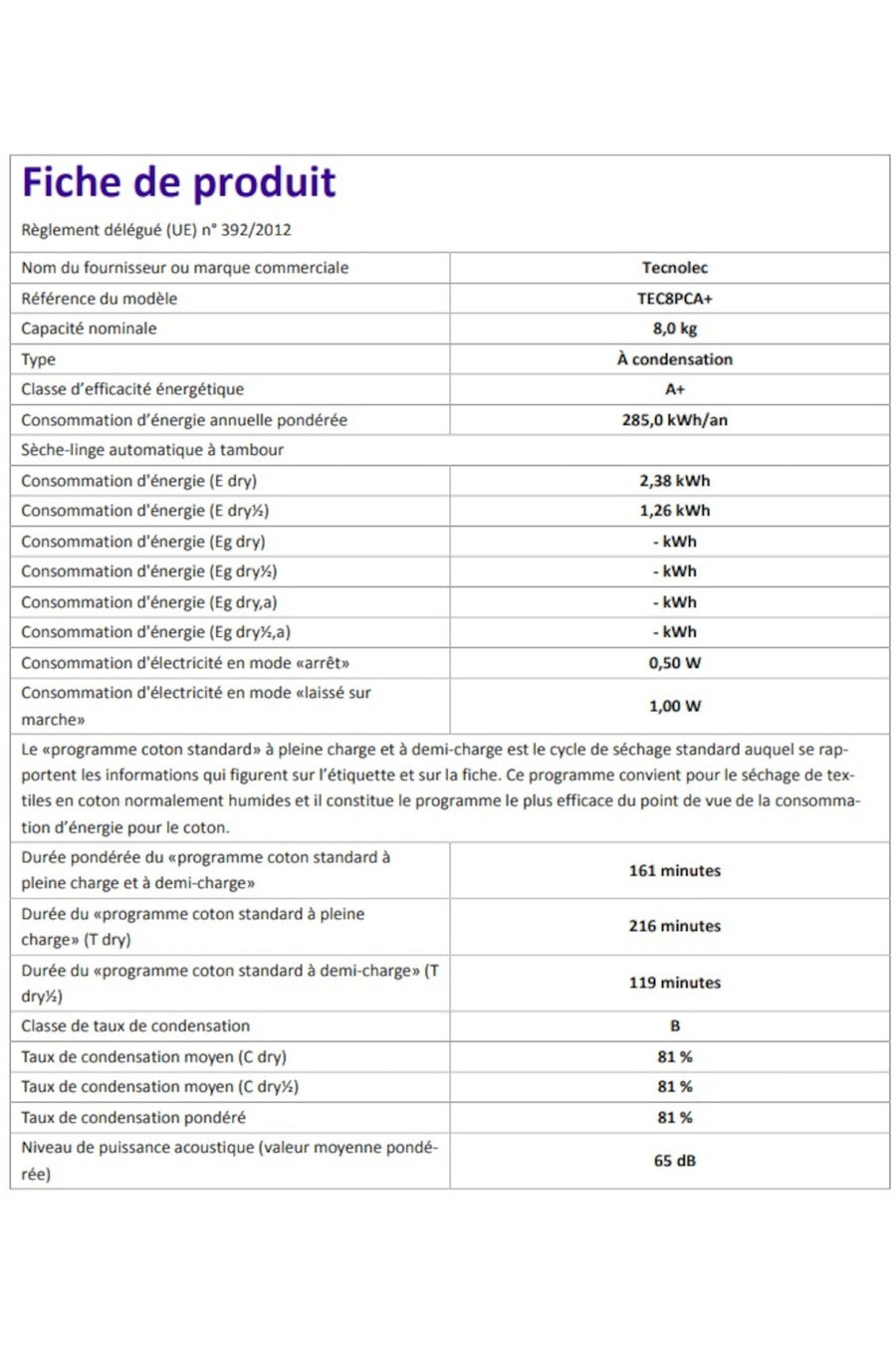 Seche-linge pompe à chaleur TECNOLEC TEC8PCA+