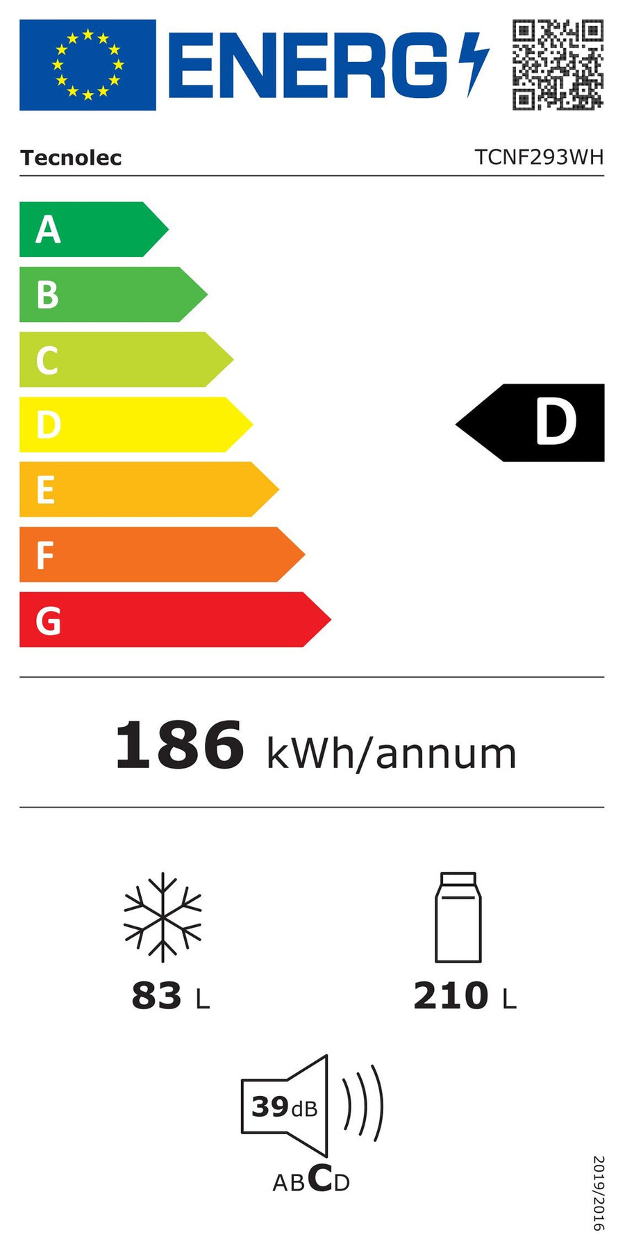 Réfrigérateur avec congélateur TECNOLEC TCNF293WH
