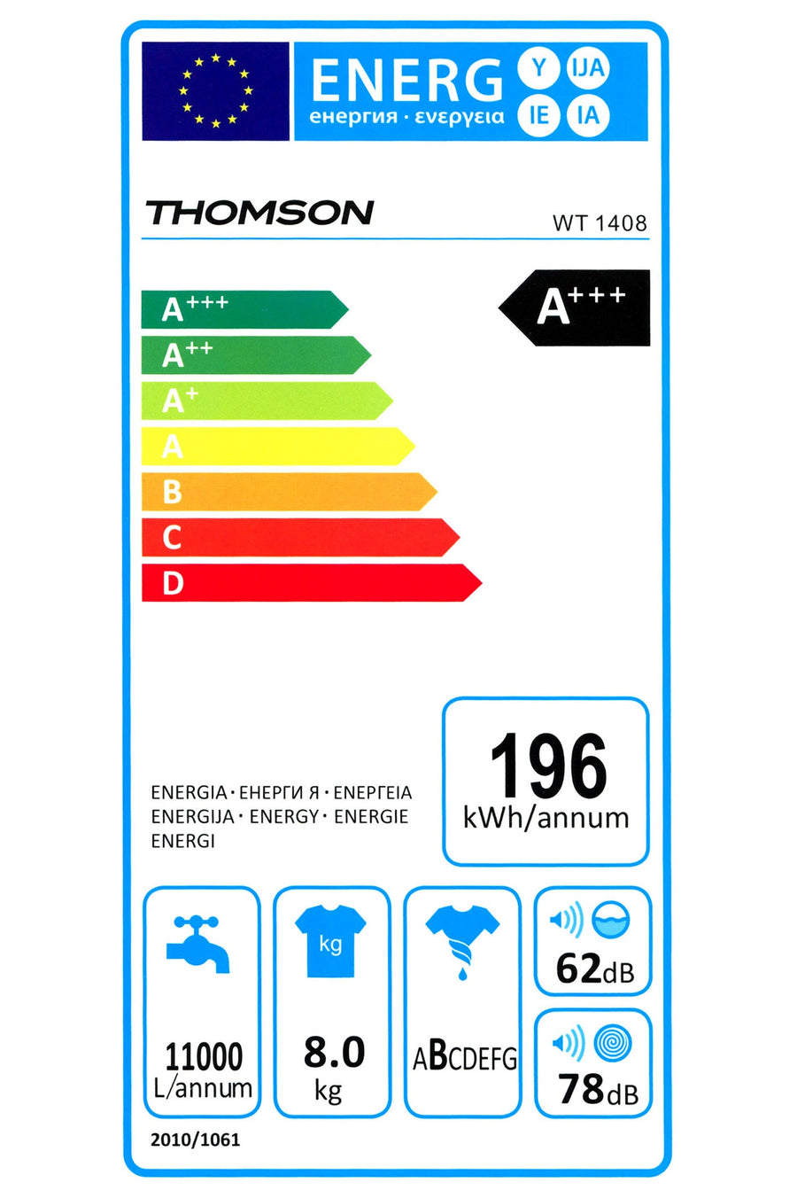 Lave-linge top THOMSON WT1408
