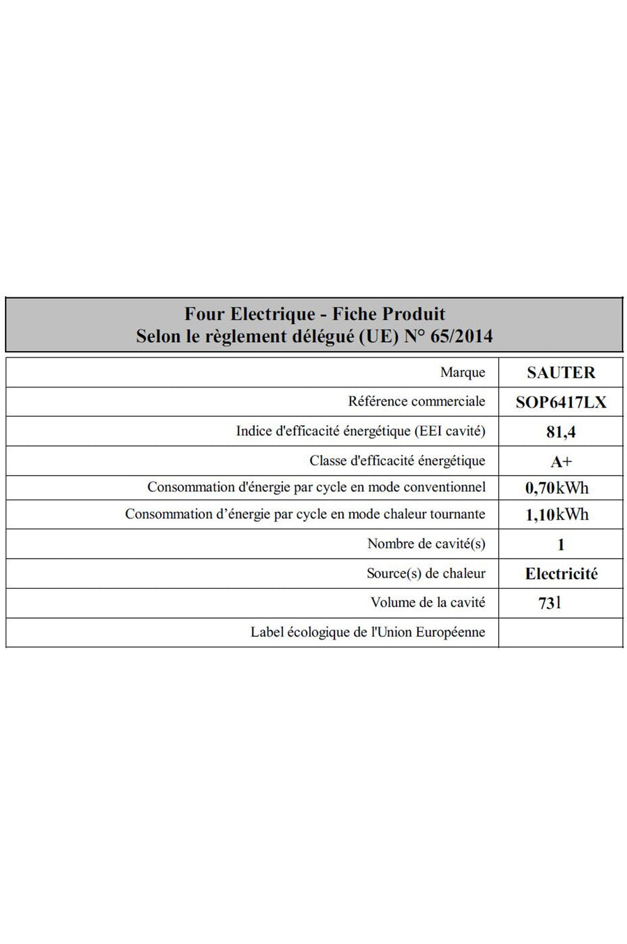 Four chaleur tournante SAUTER SOP6417LX