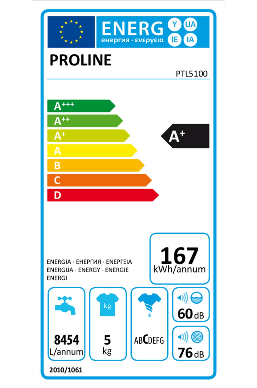 Lave-linge top PROLINE PTL5100