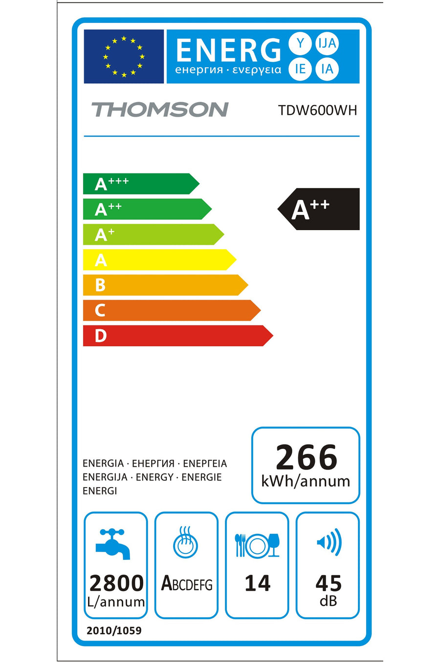Lave-vaisselle pose libre THOMSON TDW600WH