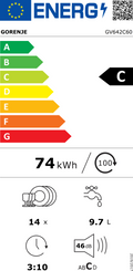 Lave-vaisselle Encastrable 14 couverts Reconditionné GORENJE GV642C60