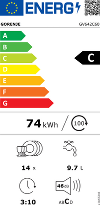 Lave-vaisselle Encastrable 14 couverts Reconditionné GORENJE GV642C60