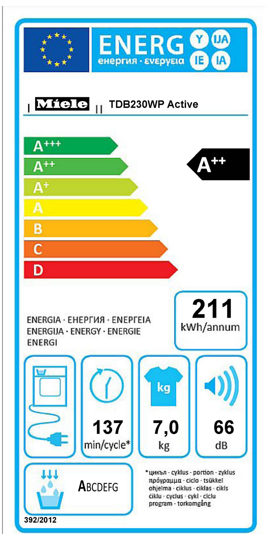 Seche-linge Pompe à Chaleur 7 kg Reconditionné MIELE TDB230WP Active