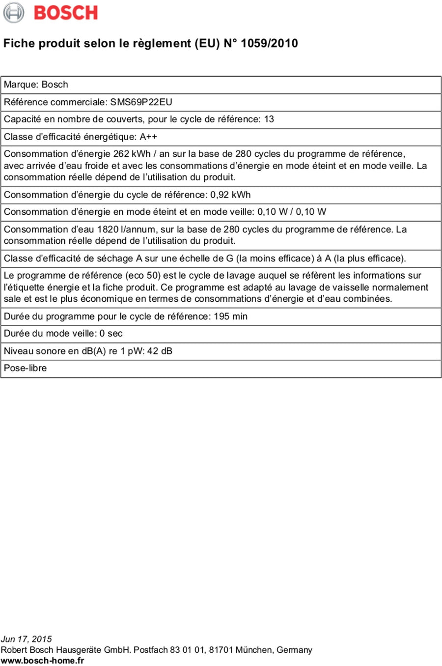 Lave-vaisselle pose libre BOSCH SMS69P22EU