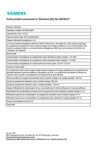 Seche-linge pompe à chaleur SIEMENS WT45HV02FF