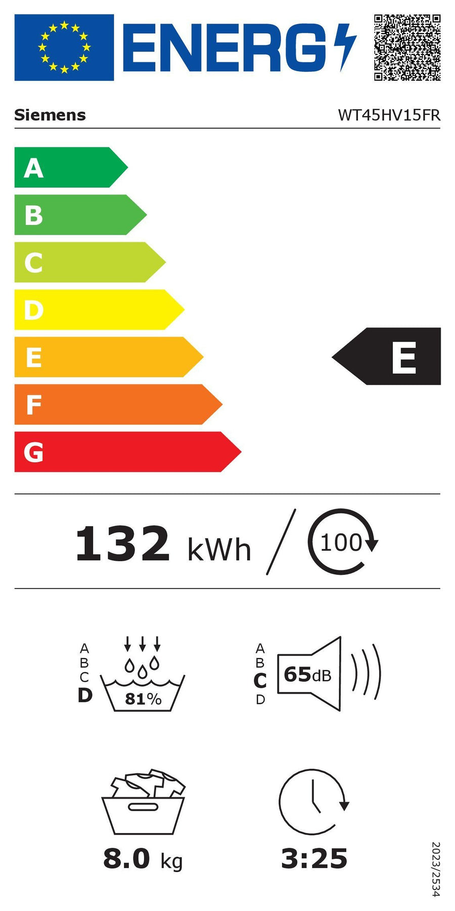 Seche-linge pompe à chaleur SIEMENS WT45HV15FR