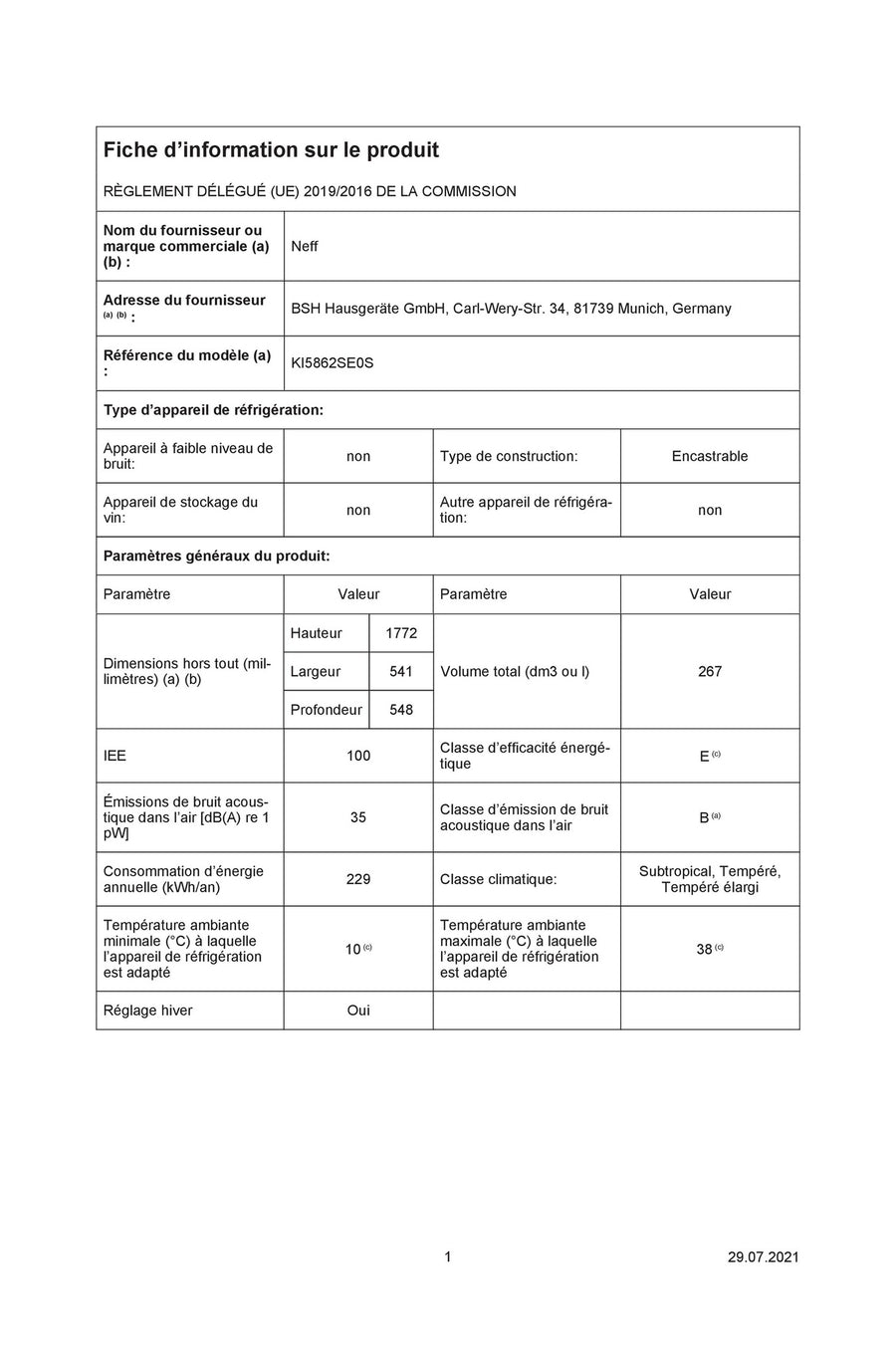 Réfrigérateur encastrable NEFF KI5862SE0S