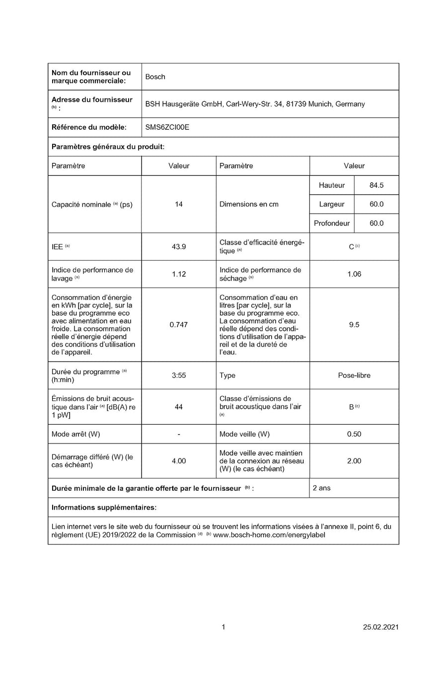 Lave-vaisselle pose libre BOSCH SMS6ZCI00E