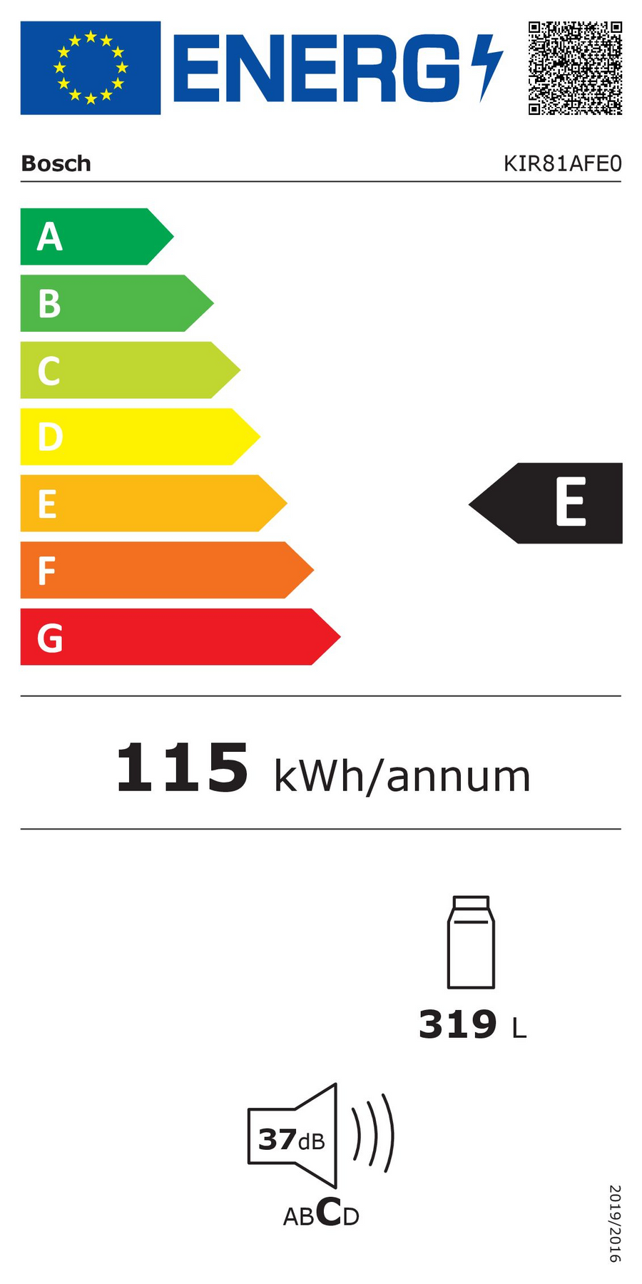 Réfrigérateur Encastrable 319 L Reconditionné BOSCH KIR81AFE0