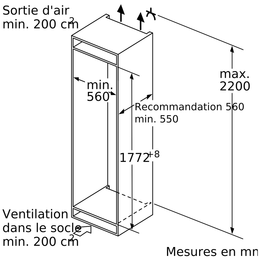 Réfrigérateur Encastrable 319 L Reconditionné BOSCH KIR81AFE0