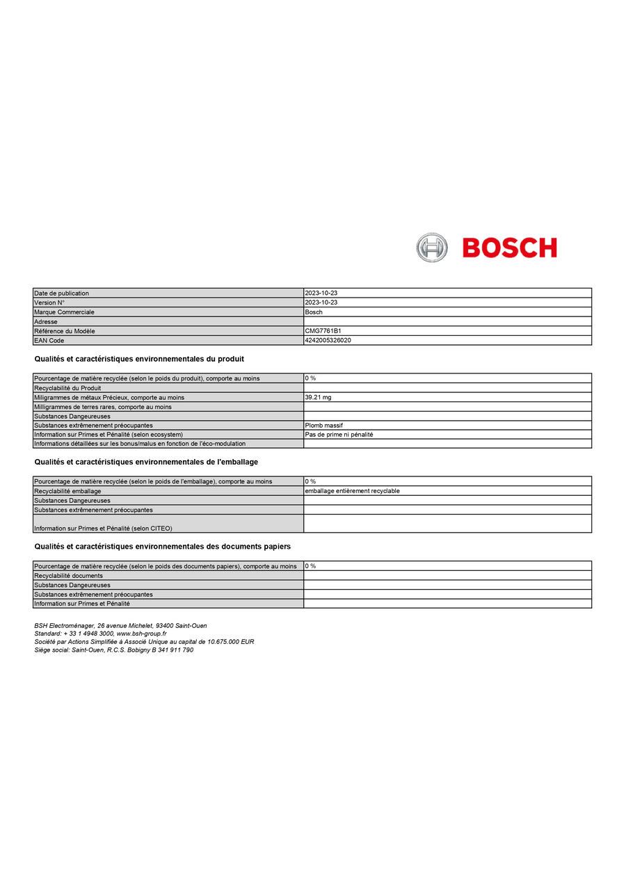 Four Chaleur Tournante 45 L Reconditionné BOSCH CMG7761B1