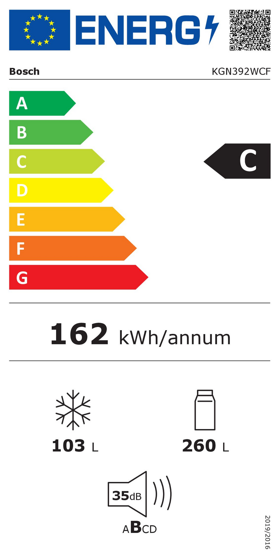 Réfrigérateur Avec Congélateur 363 Litres Reconditionné BOSCH KGN392WCF