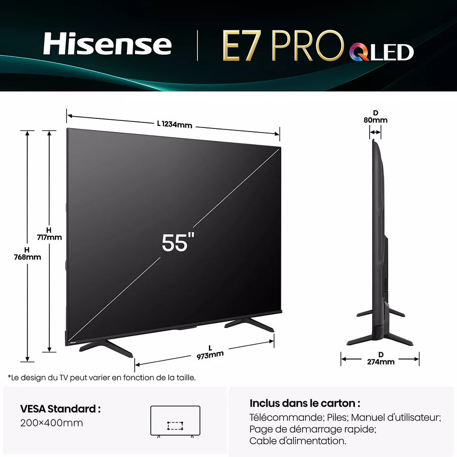 Téléviseur QLED 55 pouces Reconditionné HISENSE 55E7Q Pro