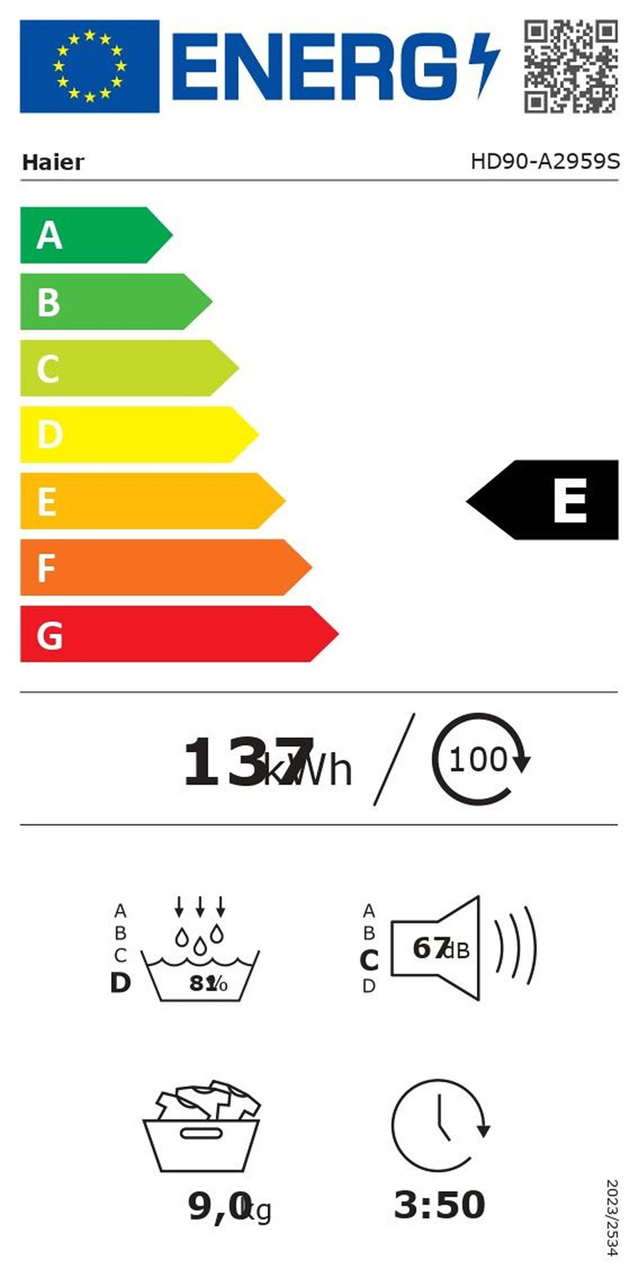 Seche-linge pompe à chaleur HAIER HD90-A2959S