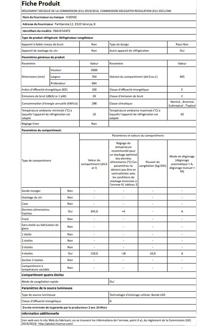 Réfrigérateur avec congélateur HISENSE RB645N4BFE