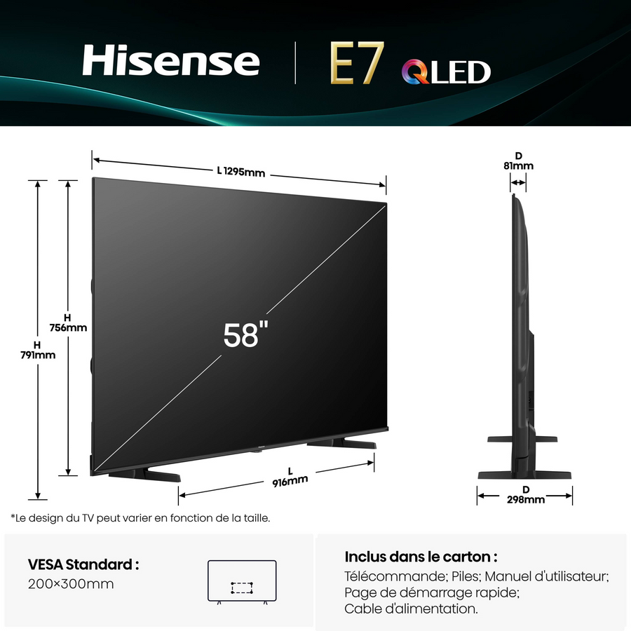 Téléviseur LED HISENSE 58E7Q 146 cm (57")