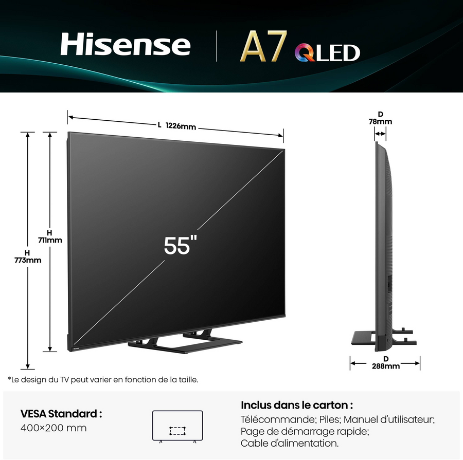 Téléviseur LED HISENSE 55A7Q 139 cm (55")