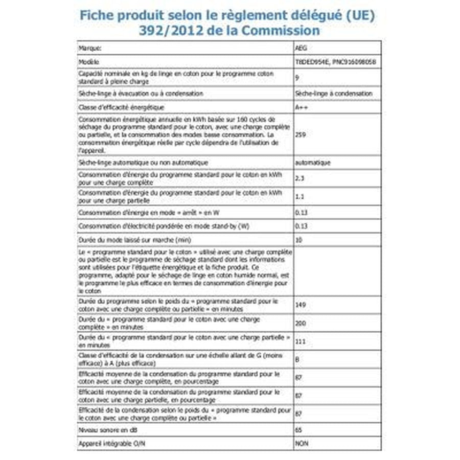 Seche-linge pompe à chaleur AEG T8DED954E