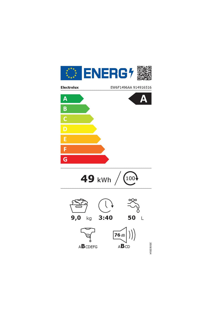 Lave-linge hublot ELECTROLUX EW6F1496AA