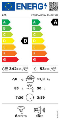 Lave-linge sechant AEG LWR73A1176V