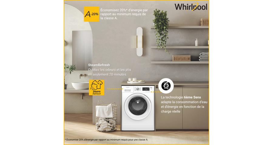 Lave-linge hublot WHIRLPOOL FFBS8489WVFR