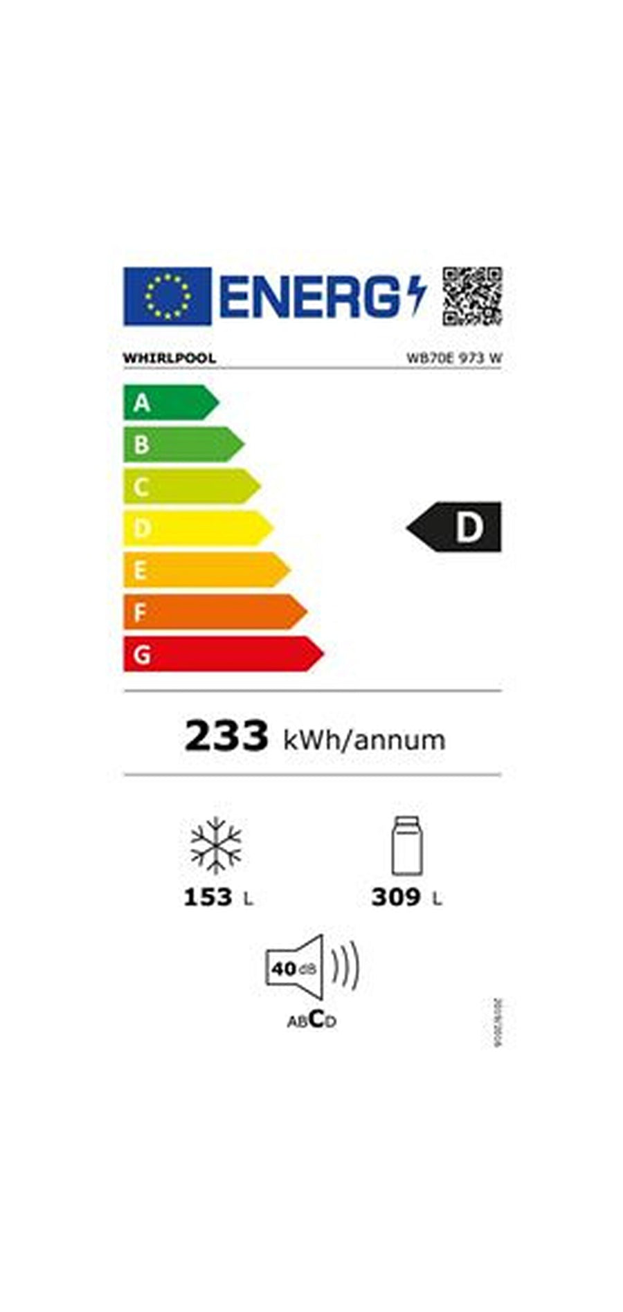 Réfrigérateur avec congélateur WHIRLPOOL WB70E973W