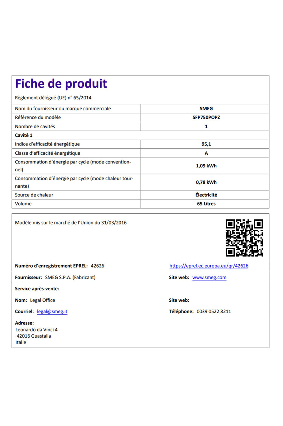 Four chaleur tournante SMEG SFP750POPZ