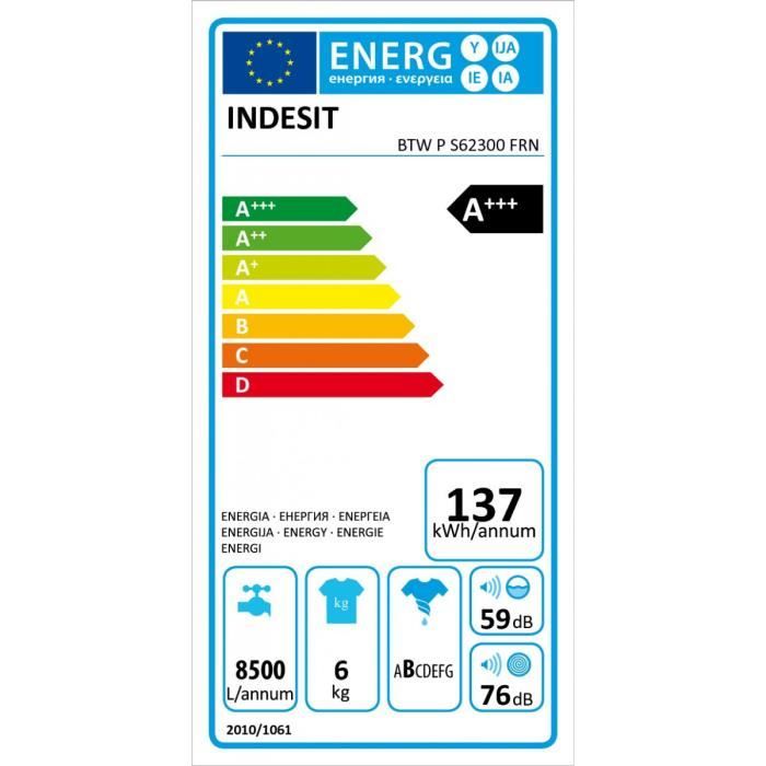 Lave-linge top INDESIT BTWPS62300FRN