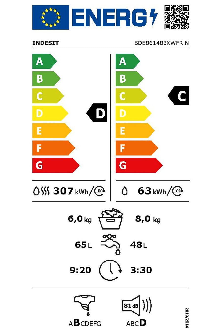 Lave-linge sechant INDESIT BDE861483XWFRN