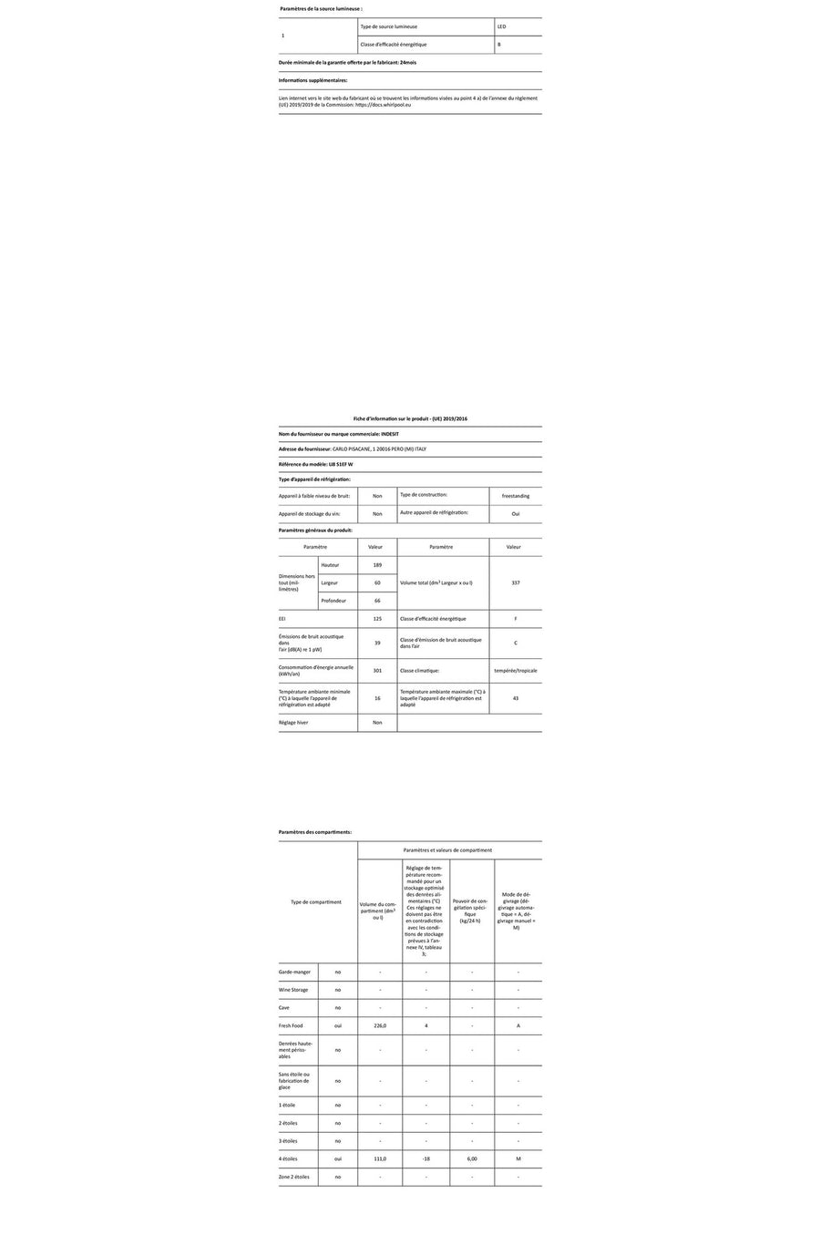 Réfrigérateur avec congélateur INDESIT LI8S1EFW