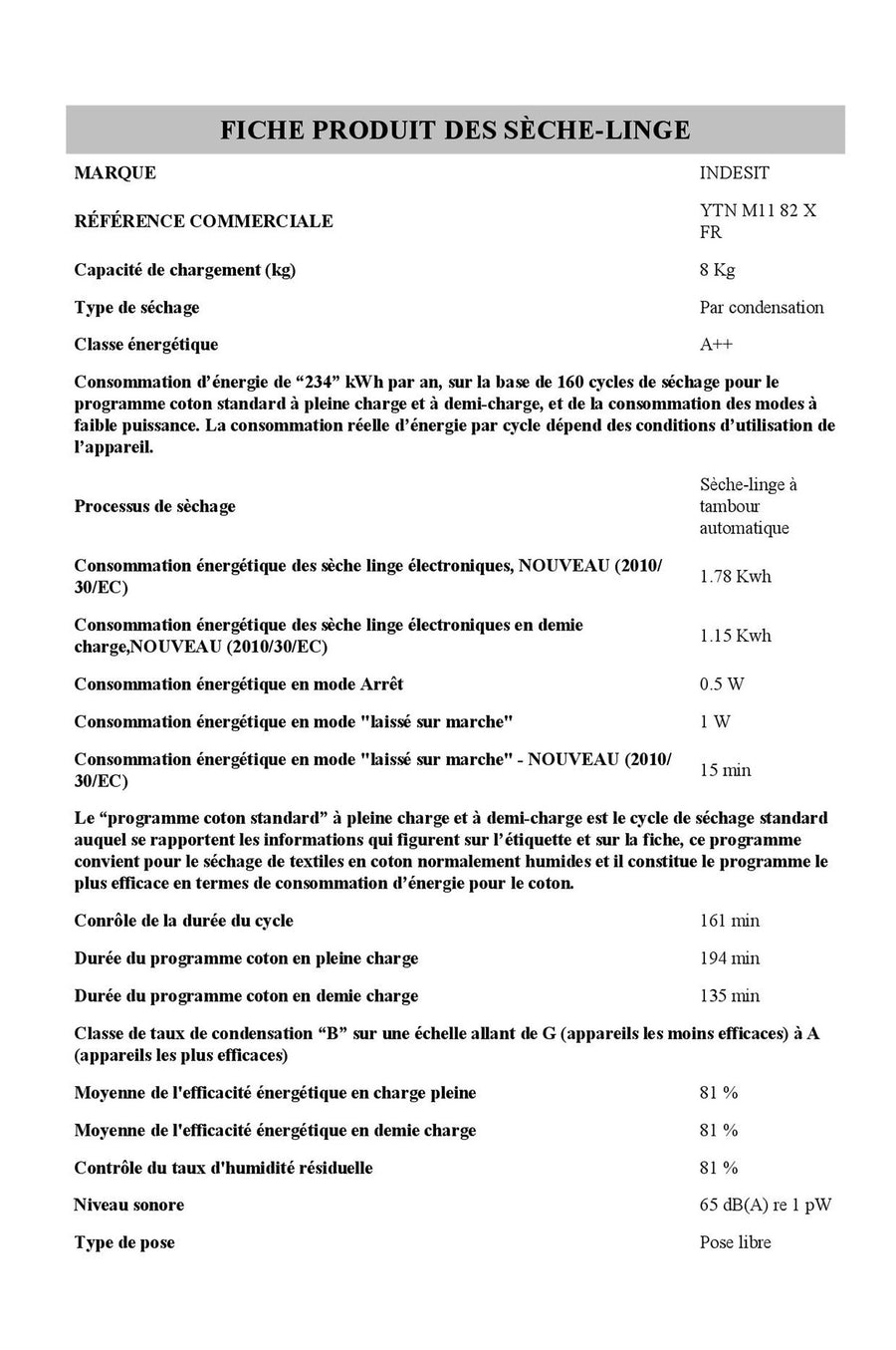 Seche-linge pompe à chaleur INDESIT YTNM1182XFR