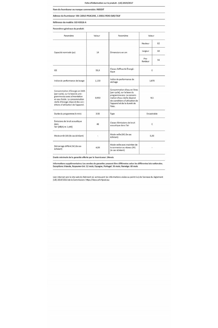 Lave-vaisselle encastrable INDESIT D2IHD526A