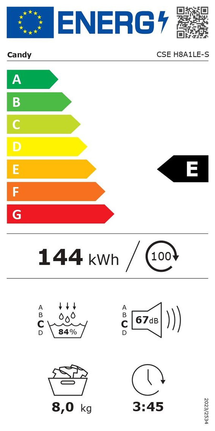 Seche-linge pompe à chaleur CANDY CSEH8A1LE-S