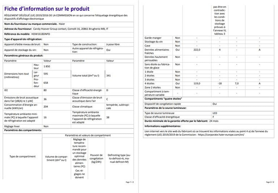 Réfrigérateur avec congélateur HAIER HDW1618DNPD