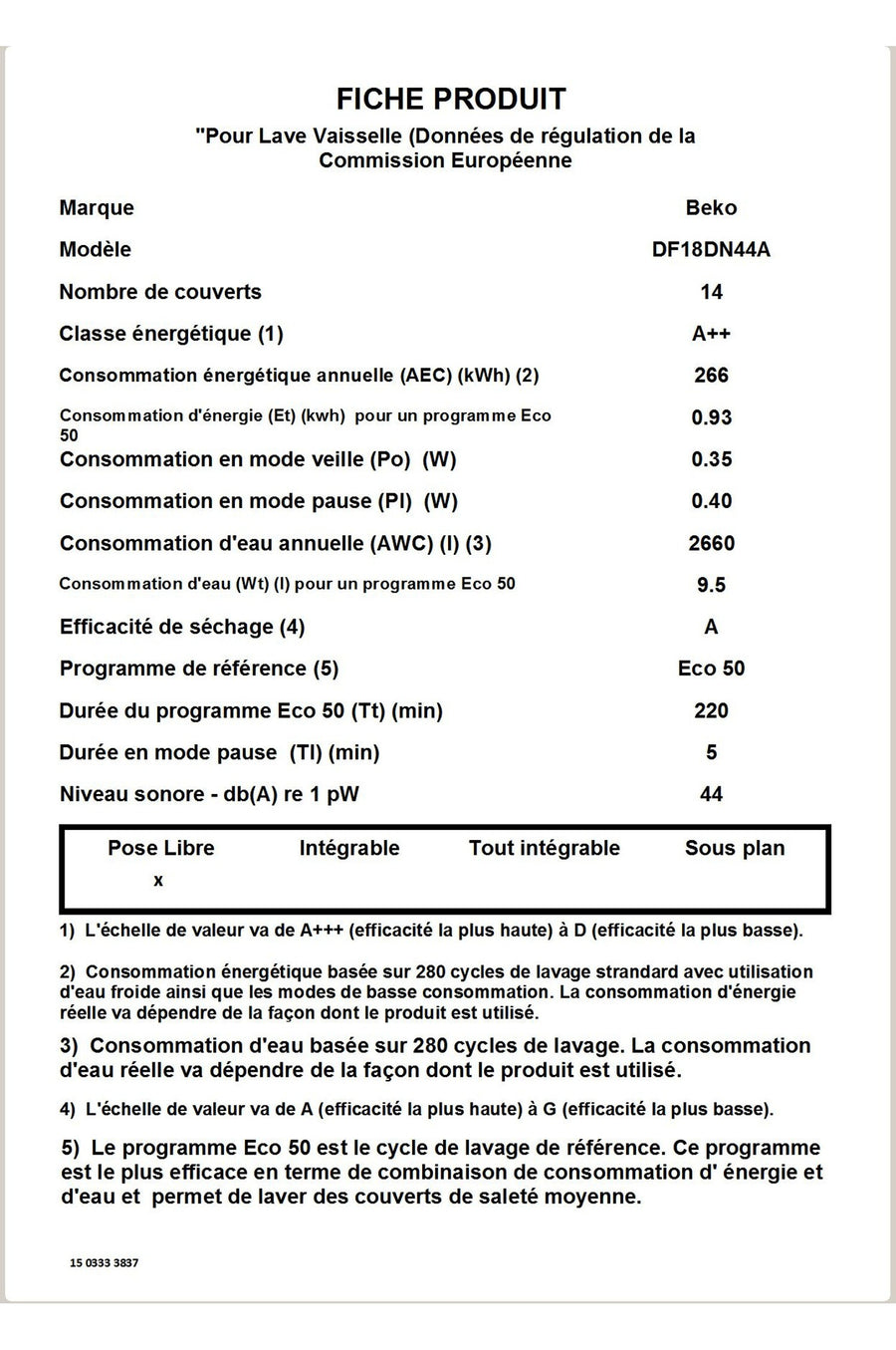 Lave-vaisselle pose libre BEKO DF18DN44A
